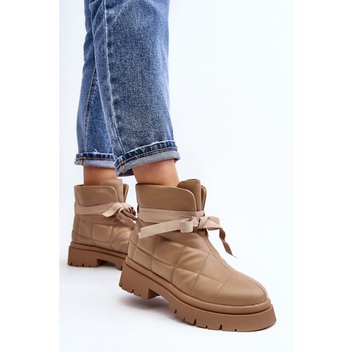 Boto Women's Ankle Boots with Quilting and Lacing Khaki Bizzanti Cene