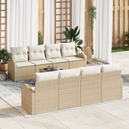 vidaXL 9 delni vrtni sofa set z blazinami bež poly ratan Cene