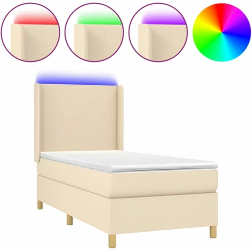 vidaXL Box spring postelja z vzmetnico LED krem 90x200 cm blago, (20899946)