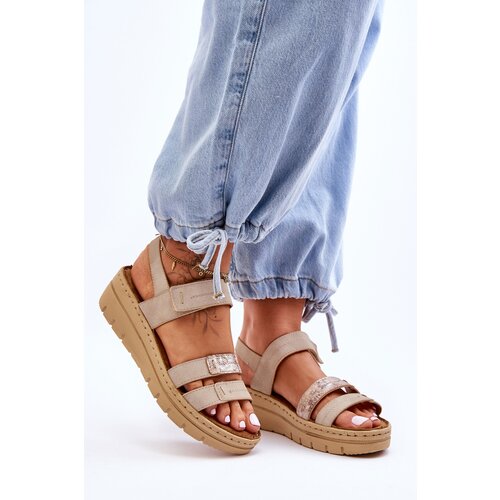 Kesi Women's Leather Sandals with Velcro Beige Fresh Look Cijene