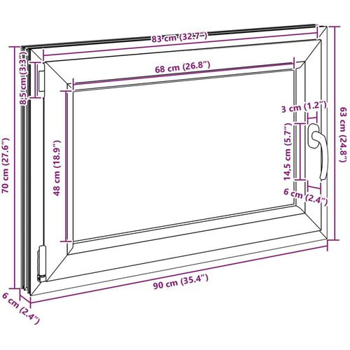  Prozor za podrum RISOR Bijeli 100 x 50 cm PVC i staklo - Bijeli 90 x 70 cm (trostruki sloj) Nagibanje i okretanje lijevo Slike