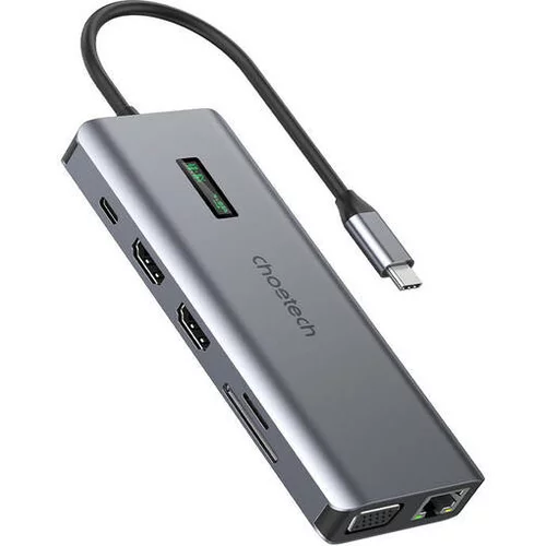 Choetech 12v1 HUB-M26 USB-C na USB-C+ USB-A+ HDMI+ VGA+ AUX+ SD+ TF adapter (siv)
