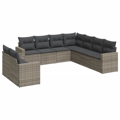 vidaXL 9-dijelni set vrtnih sofa od poliratana s jastucima sivi Cene