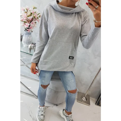 Kesi Sweatshirt with a long back and a hood in grey