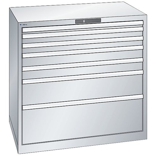 LISTA Predalnik, jeklena pločevina, VxŠ 1000 x 1023 mm, 7 predalov, nosilnost 200 kg, svetlo siva Cene
