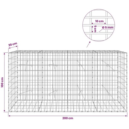  Gabion s žicom debljine 5 mm i mrežom 5x10 cm 200x20x100 cm - 20 cm 100 cm 200 cm Slike