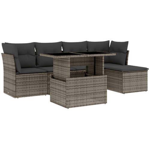  6-dijelni set vrtnih sofa od poliratana s jastucima sivi Slike
