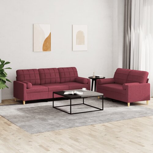 vidaXL 2-dijelni set sofa s jastucima crvena boja vina od tkanine Cijene