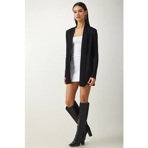 Happiness İstanbul Women's Black Oversize Knitted Jacket Cardigan