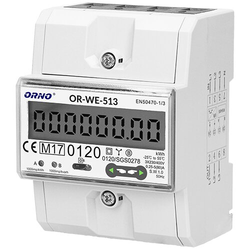 Orno LCD trofazni merač potro&scaron;nje za DIN &scaron;inu 3P 80A 1000imp/kWh IP51 MID strujomer OR-WE-513 Cene