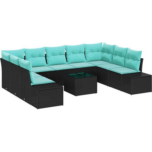 vidaXL Vrtna sedežna garnitura z blazino 10 pcs Črna poli ratan, (5000144602) Cene