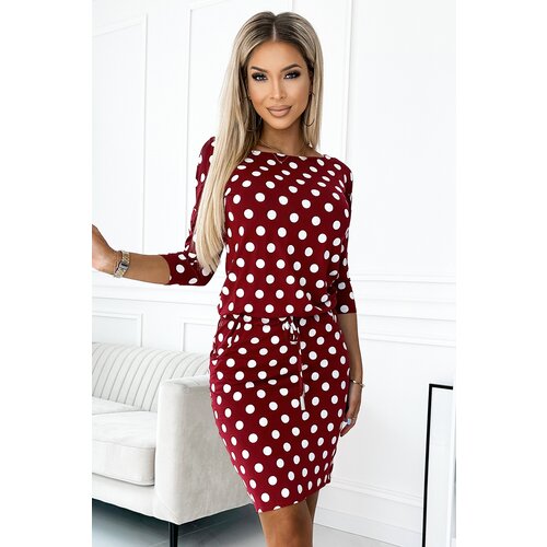 Numoco 13-164 Sports dress with binding and pockets - burgundy + polka dots Slike