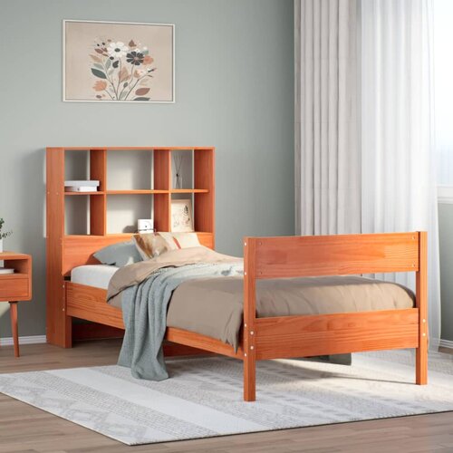 VidaXL Krevet s regalom za knjige bez madraca 75 x 190 cm od borovine Slike
