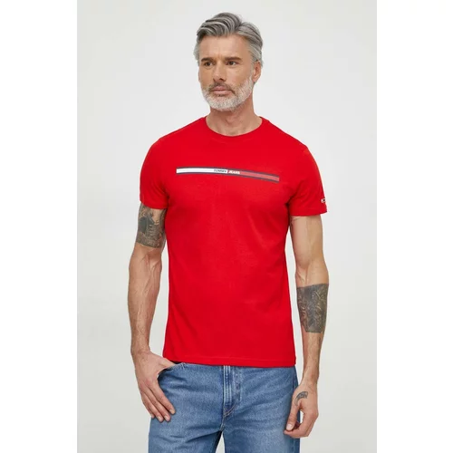 Tommy Jeans Bombažna kratka majica moški, rdeča barva