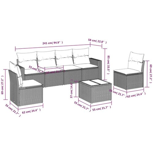 VidaXL 7-dijelni set vrtnih sofa od poliratana s jastucima smeđi Slike