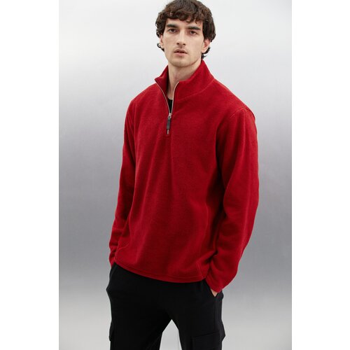 GRIMELANGE Hayes Men's Fleece Half Zipper Leather Accessory Thick Textured Comfort Fit Sweatshirt Cene