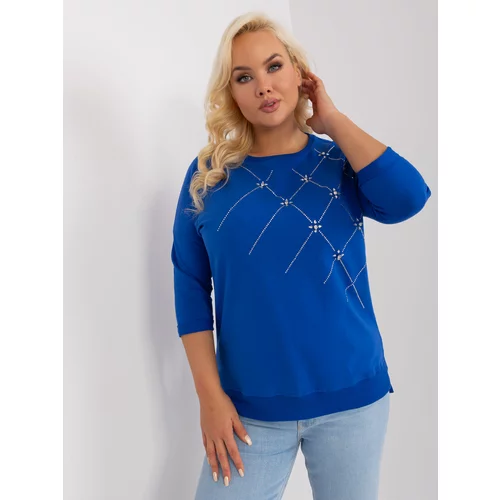Fashion Hunters Cobalt blue blouse plus size with rolled up sleeves