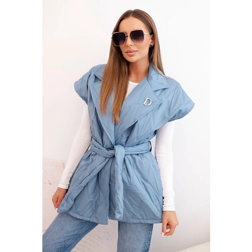 Kesi Włoski Women&amp;#039;s quilted vest with a belt and wide collar denim Slike
