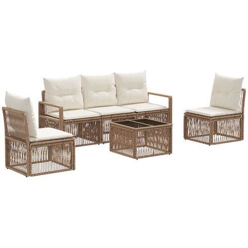 vidaXL Vrtna sedežna garnitura 6 pcs Bež poli ratan, (5000270234) Cene