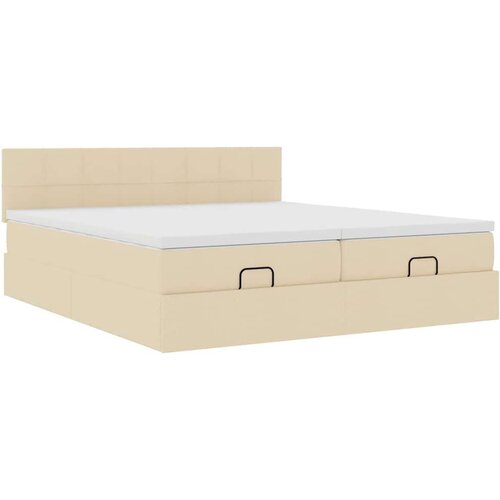 VidaXL otomanski okvir kreveta s madracima krem 200x200cm od tkanine Slike
