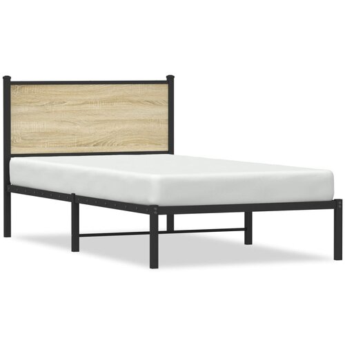 vidaXL Kovinski posteljni okvir z vzglavjem sonoma hrast 100x200 cm Cene