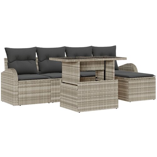 VidaXL 6-dijelni set vrtnih sofa s jastučićima svjetlosiva poli ratan, 2-sjedni vrtni sofa s pohranom i jastučićima svjetlosiva poli ratan Slike