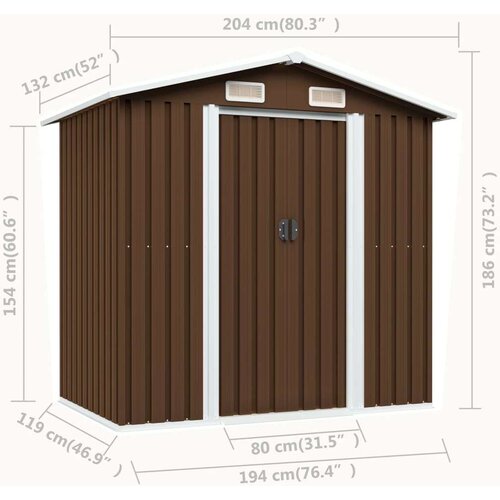 VidaXL Vrtna kućica za pohranu smeđa 204 x 132 x 186 cm čelična Slike