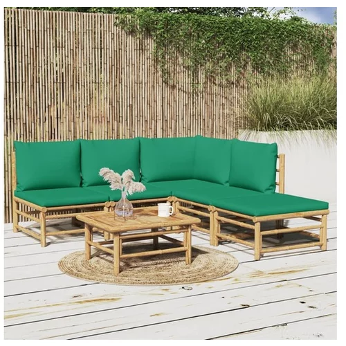  Vrtna sedežna garnitura 6-delna z zelenimi blazinami bambus