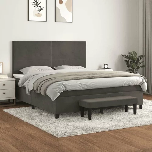  Box spring postelja z vzmetnico temno siva 160x200 cm žamet, (20900912)