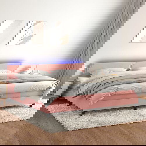 The Living Store Box spring postelja z vzmetnico LED roza 200x200 cm žamet - Box Spring Postelja, (21491055) Slike
