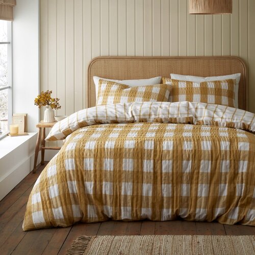 Catherine Lansfield Rumena enojna flanelna posteljnina 135x200 cm Gingham Check – Cene