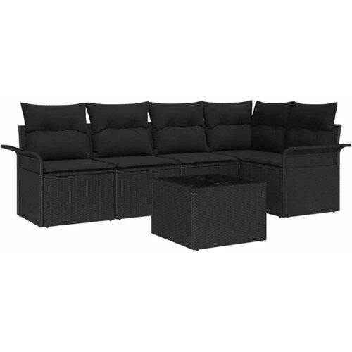 vidaXL Vrtna sedežna garnitura z blazino 6 pcs Črna Poly ratan, (5000145249) Cene