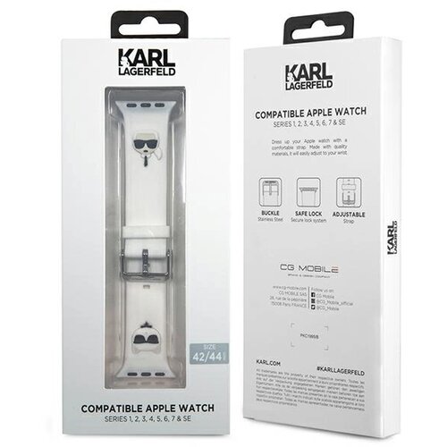 Karl Lagerfeld Silikonski pa&amp;scaron;ček za uro KLAWLSLCKW za Apple Watch 42 / 44 / 45 mm - Heads bel Slike