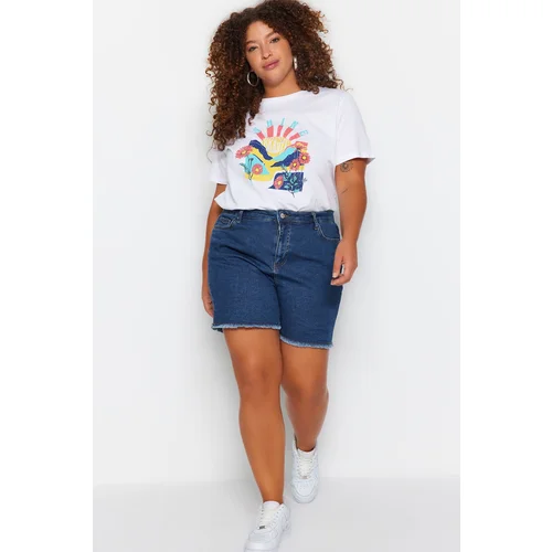 Trendyol Curve Plus Size Shorts & Bermuda - Blue - Normal Waist