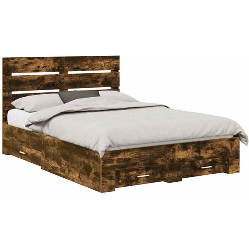  Krevetna konstrukcija s ladicama Dimljeni hrast 150 x 200 cm Smeđa 203 x 153 x 100 cm Slike
