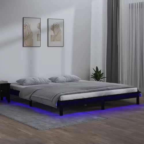 vidaXL LED posteljni okvir črn 160x200 cm trden les