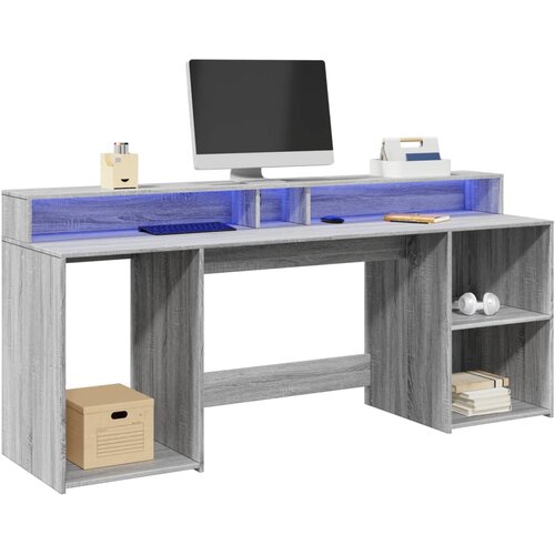  Radni stol s LED svjetlima siva boja hrasta 200x55x91 cm drveni Cene