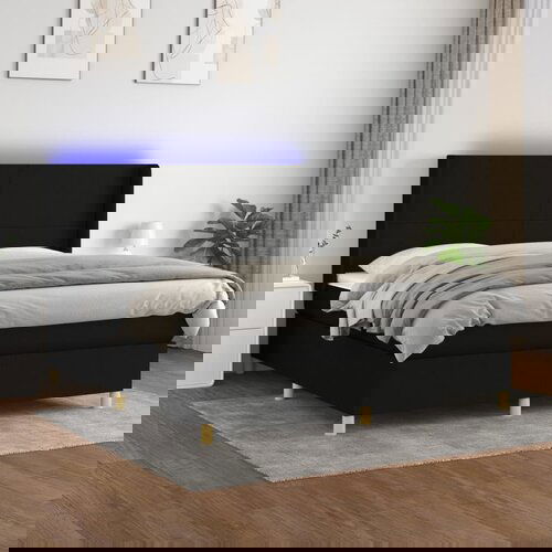 vidaXL Krevet box spring s madracem LED crni 160x200 cm od tkanine Cijene