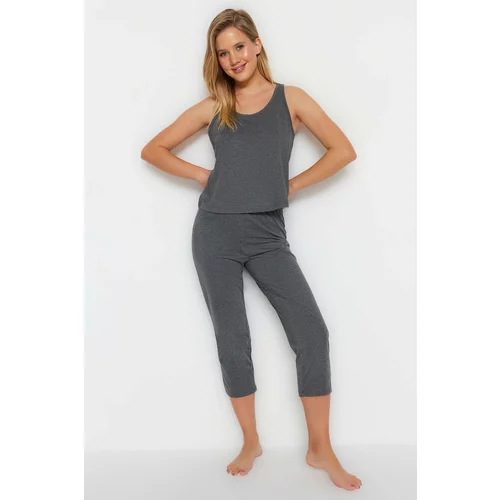 Trendyol Anthracite Halterneck Singlet-Capris Knitted Pajamas Set