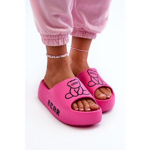 PS1 Women's Foam Slides on Chunky Sole with Bear Fuchsia Lamira Cene