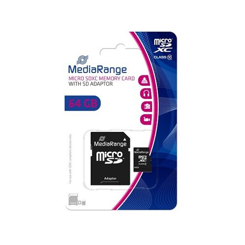 Mediarange microSDXC, 64GB, CLASS 10 + SD adapter Slike