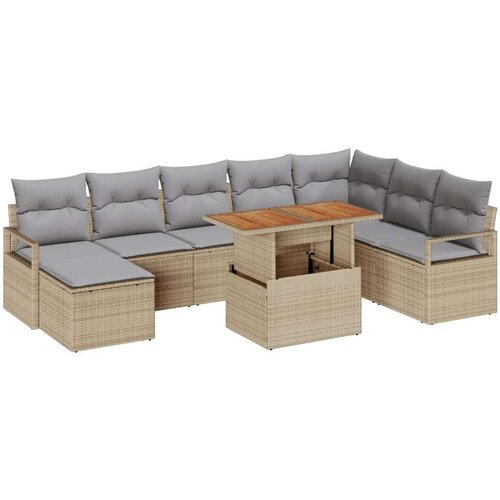  9-dijelni vrtni set sofa s jastučićima bež poli ratan  2-sjedeća vrtna sofa s kutijom za odlaganje i jastučićima bež poli ratan Cijene