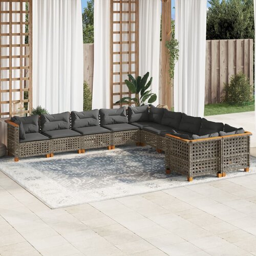vidaXL 10-dijelni set vrtnih sofa od poliratana s jastucima sivi Cijene