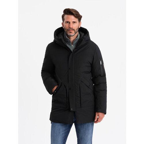 Ombre Men&amp;#039;s long seasonal outdoor style jacket - black Slike