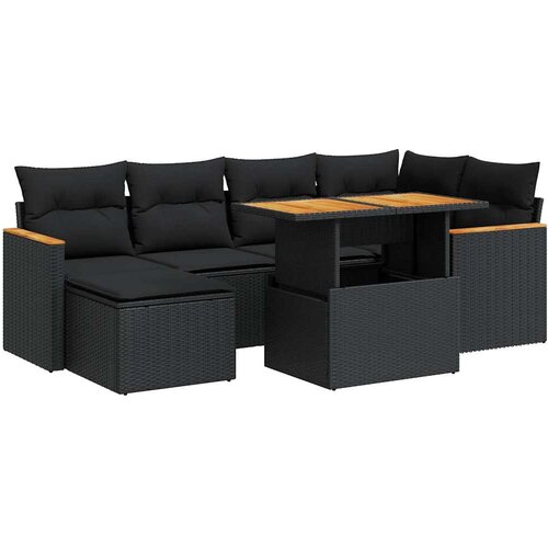  7-dijelni set vrtnih sofa od poliratana s jastucima crni bagrem Slike