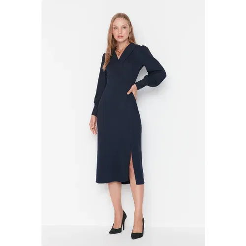 Trendyol Navy Blue Double Breasted Collar Dress