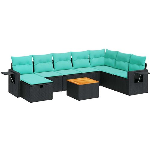  Vrtna garnitura - 9-dijelni set vrtnih sofa s jastucima crni od poliratana - Crna sa spremi&amp;scaron;tem 1 Slike