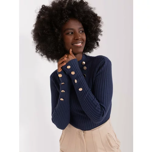 Fashion Hunters Navy blue fitted sweater with gold buttons