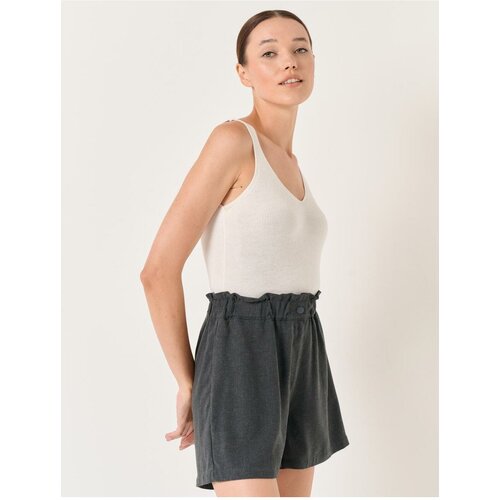 Jimmy Key Anthracite Loose Fit High Waist Straight Linen Shorts. Slike