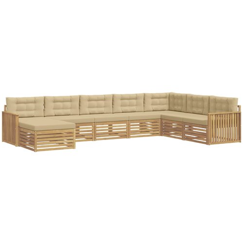  Set vanjskih sofa 8 kom. Bijela i bež Čvrsto drvo akacije 406 x 247,5 x 73 cm Slike